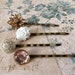 Neutral Tan & White Floral and Ornate Glass Bridal Hairpins / Bobbypins