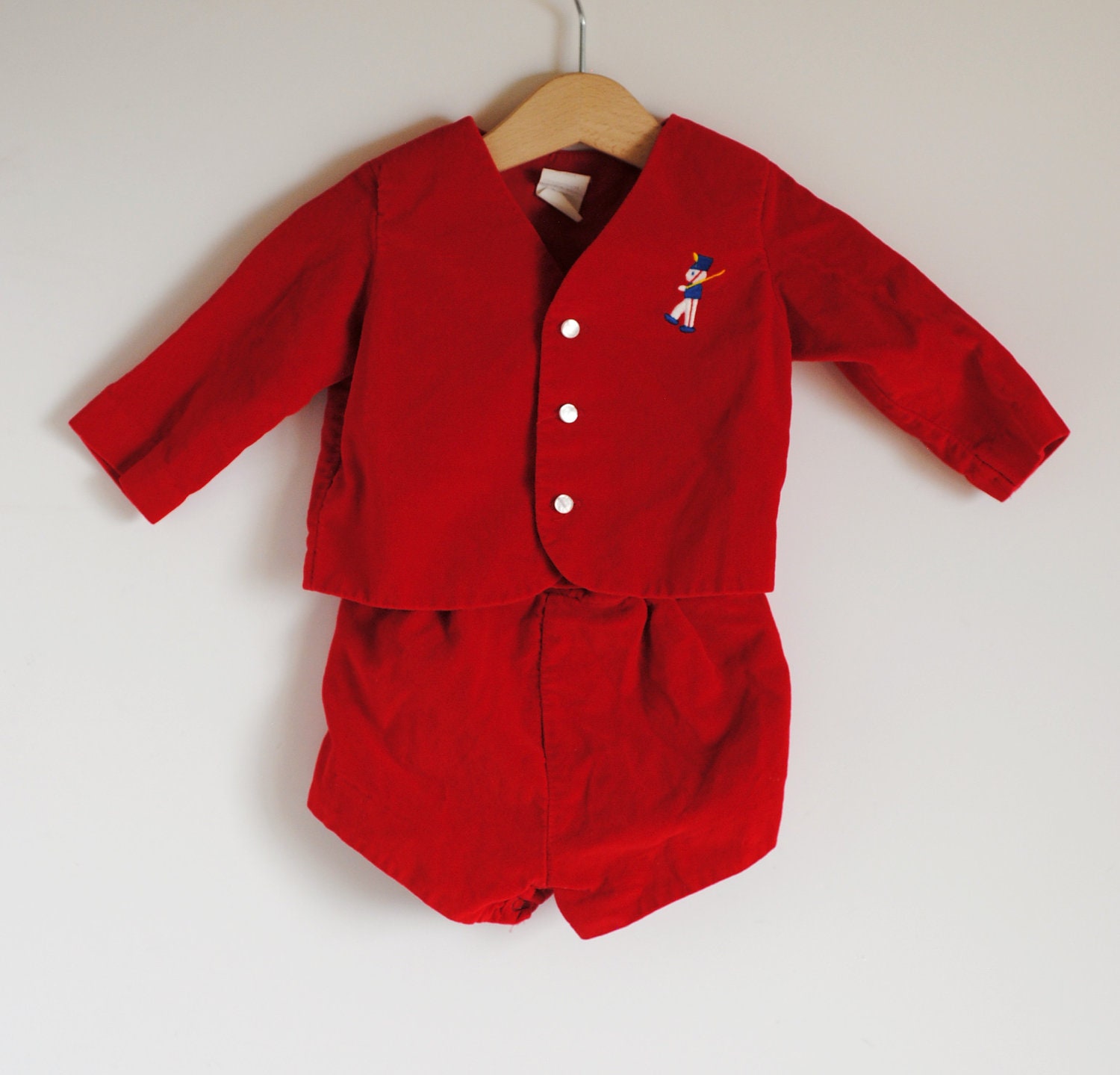 Vintage Baby Boy Blazer and Shorts Outfit Red SOLDIER