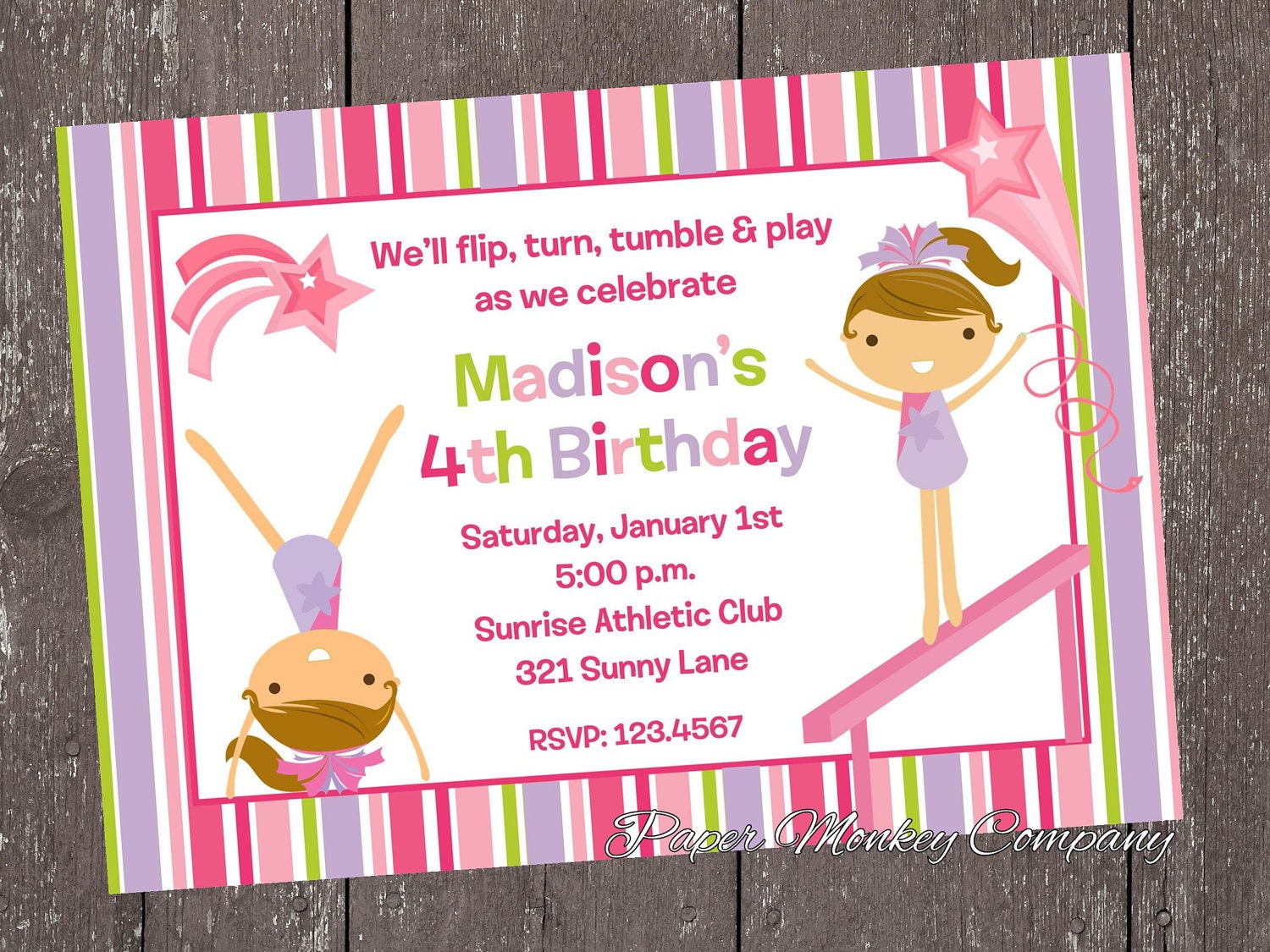 Gymnastics Birthday Invitations 