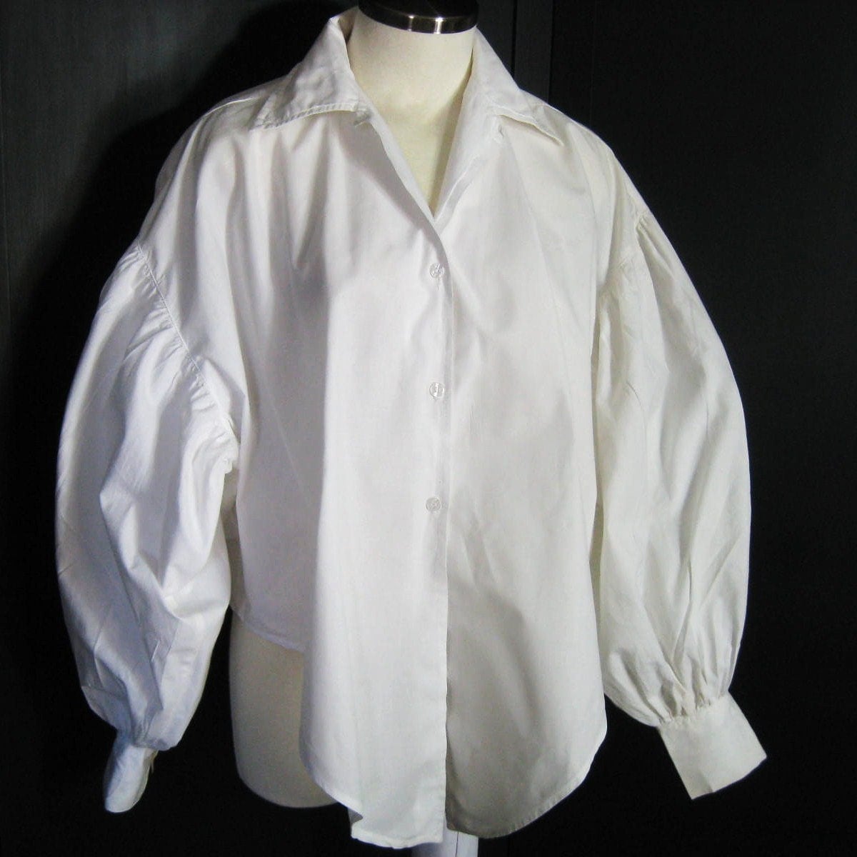 80s Vintage Poet Blouse Full Balloon Sleeve White Cotton Shirt
