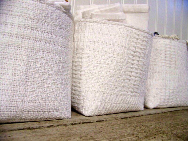free shipping vintage white woven blanket basket storage