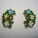Vintage Crown Trifari Enamel Flower Clip On Earrings