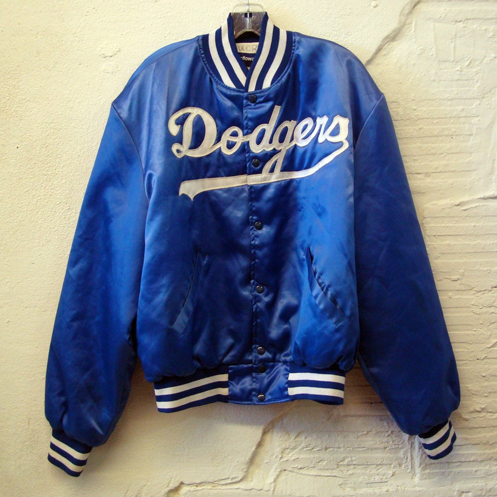 Dodgers Baseball Jacket Vintage Satin Nylon 1980s Men's XL