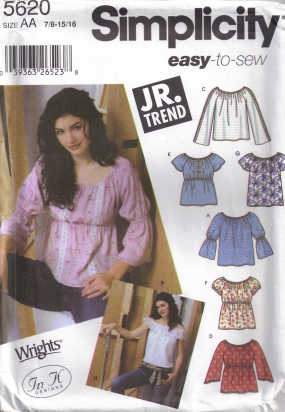 Simplicity 5620 Tunic Peasant Top Sewing Pattern Size 7 8 9.