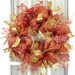 Mesh Christmas Wreath Red Gold Holiday Decor Glitter Ribbon Wreath