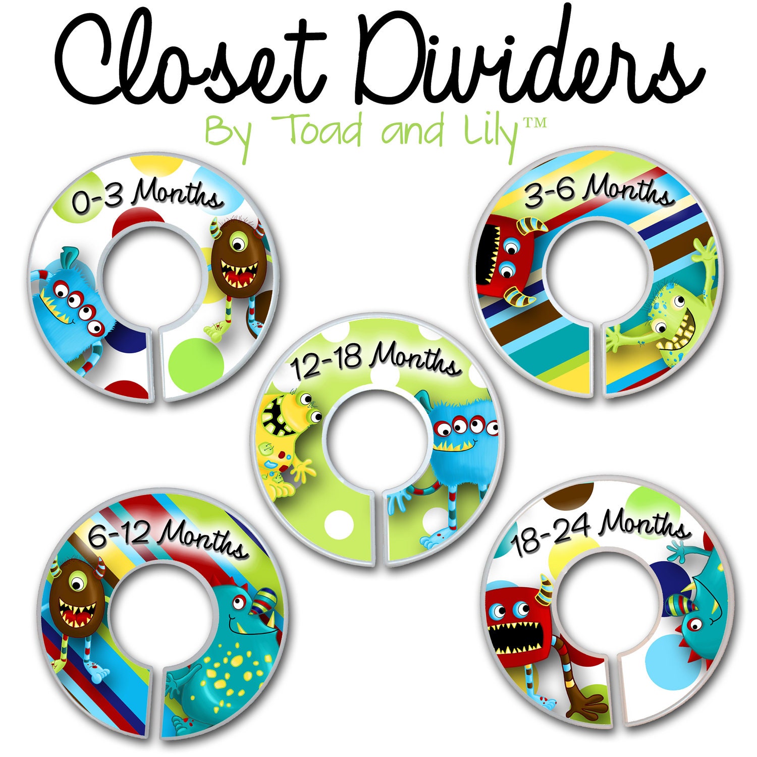 CLOSET DIVIDERS Monsters Boys Bedroom and Baby Nursery Art