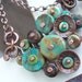Turquoise Buttons Necklace with Brown Wood and Antiqued Copper