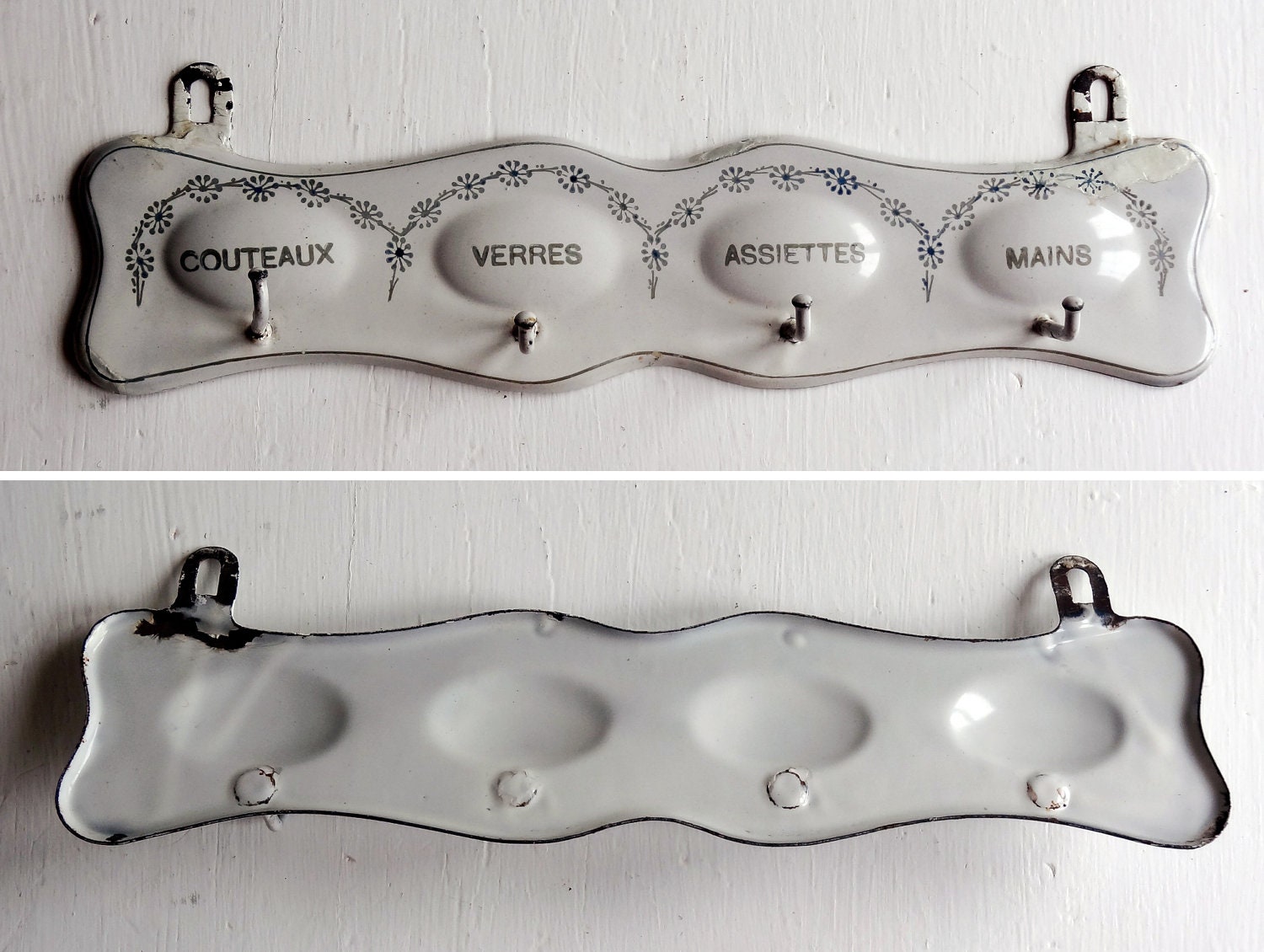 French enamel towel rack white with hooks for by AtticAntics