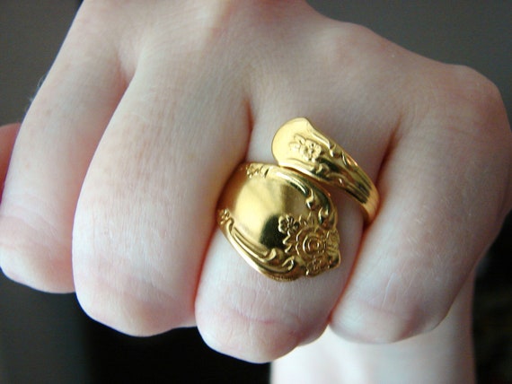 Vintage gold spoon ring fully adjustable