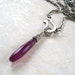 Long Purple Chalcedony Drop Pendant with Oxidized Silver Chain