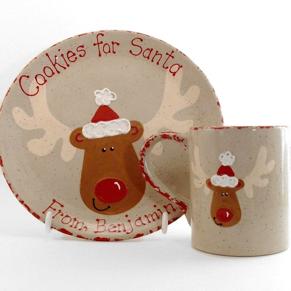 Reindeer Plate AND Mug Personalized Cookies for Santa Set