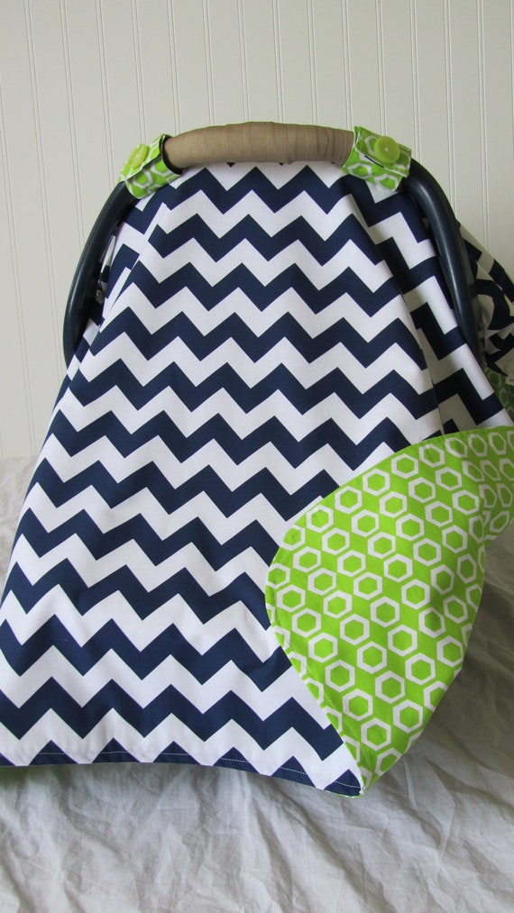 Baby Car Seat Cover Canopy for boy or girl lime green navy