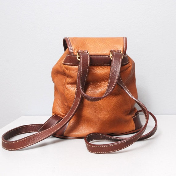 1980s Leather Backpack Purse Brown Leather Small Backpack