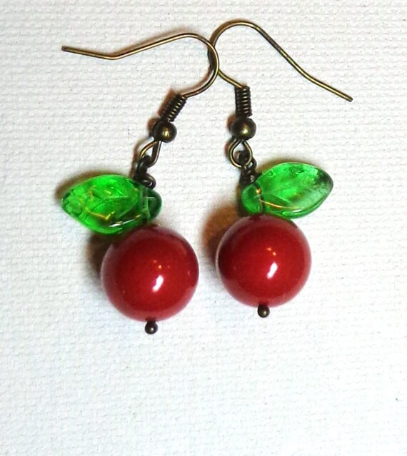 Earrings-Red-Scarlet-Green Apple-Swarovski by SpiritCatDesigns