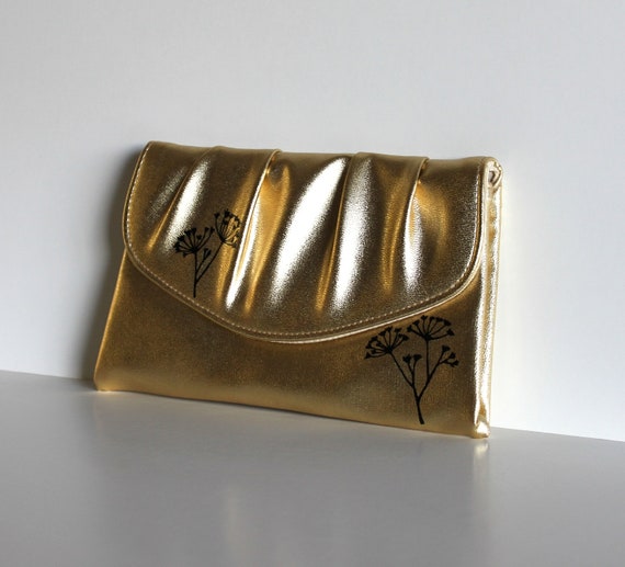 VINTAGE gold CLUTCH with hand painted flowers Grow