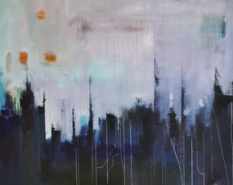 Original Abstract Painting , Modern Cityscape LARGE 32x32" UNSTRETCHED Rolled in a tube