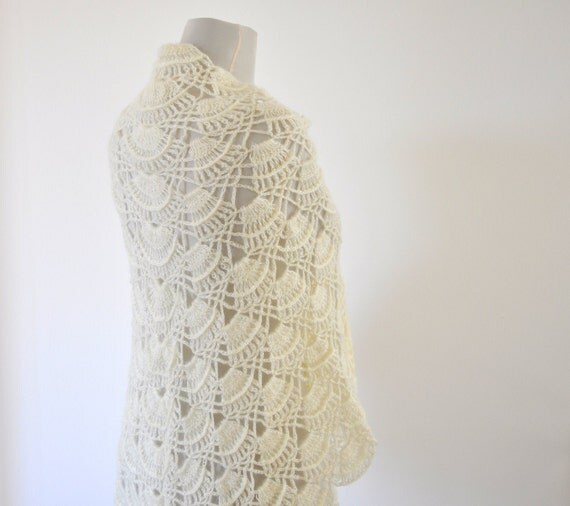 Crochet Shawl Weddings Shawl Ivory Mohair by reflectionsbyds