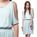 70s Mini Dress Keyhole Baby Blue Grecian 1970s Drape Sexy Open Shoulder Cut Out Party Vintage Pocket Slinky Disco MiniDress Medium Large M L