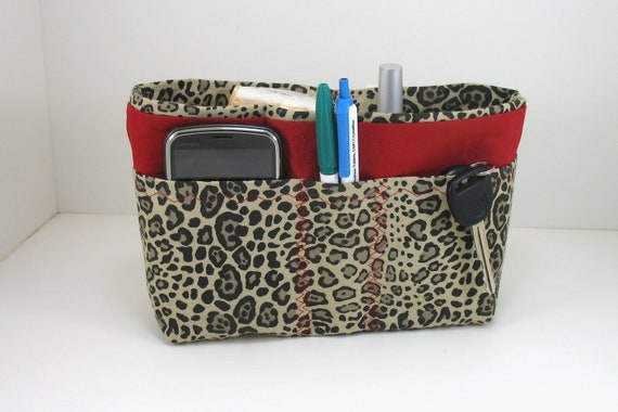Purse Organizer Insert Size Small Leopard Print on Red by BABCIM
