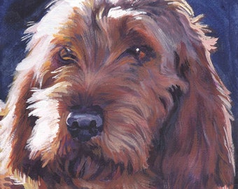 Basset Fauve de Bretagne portrait dog art CANVAS print of LA Shepard painting 12x12