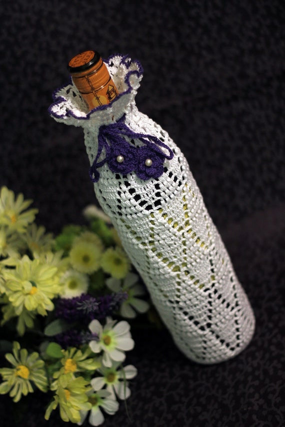 Crochet White Bottle cozy by DoilyMania on Etsy