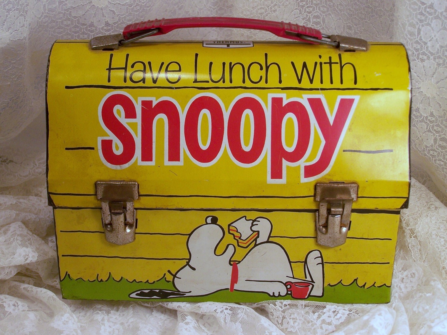 Rare Snoopy Lunchbox w/ Blue Thermos Vintage Collectible