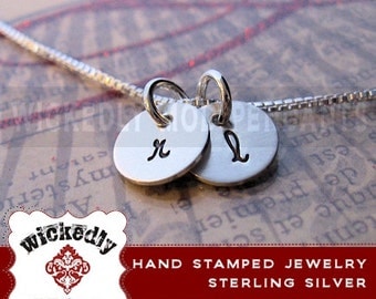 Personalized 2 disc initial Necklace - Sterling silver or gold-filled- Initial Necklace - Silver Jewelry - Laser Engraved - Monogram initial