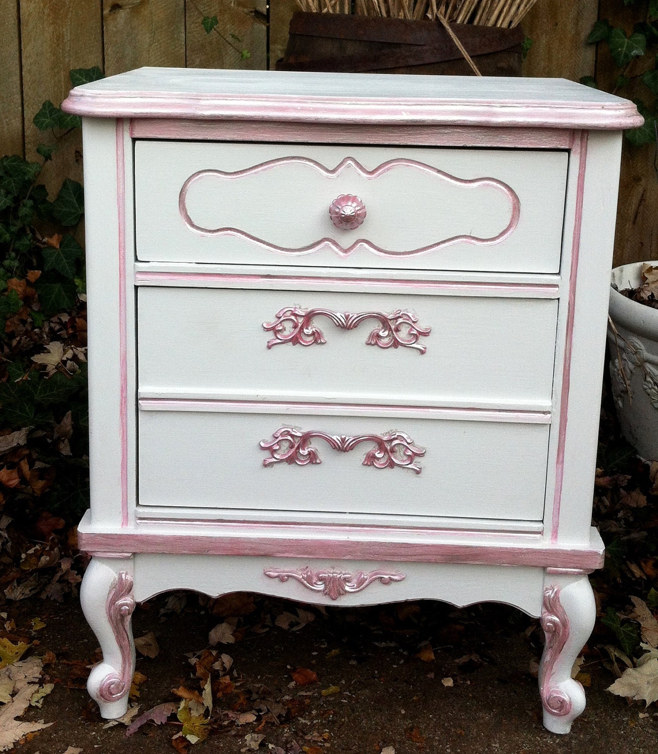 French Provincial White and Pink Night Stand reserved for