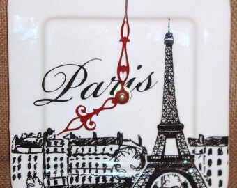 ON SALE! Black and White Paris Eiffel Tower Wall Clock, 6-1/2 Inches Silent Porcelain Plate Wall Clock, Small Wall Clock - 2345