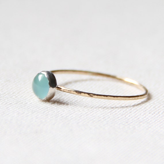 Arctic Blue Ice on a Golden Thread Simple Sweet Stack Ring