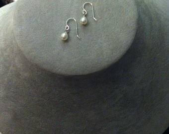 Freshwater Pearl Teardrop Earrings --sterling silver