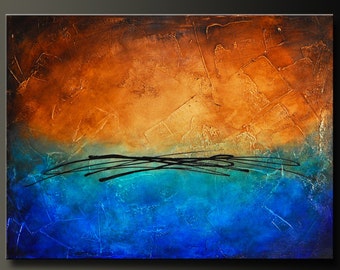 Indigo Sands - 40 x 30 - Abstract Acrylic Painting - Huge Contemporary Wall Art - Highly Textured