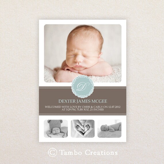 Boys Photo Birth Announcement. I Customize, You Print. Il_570xn
