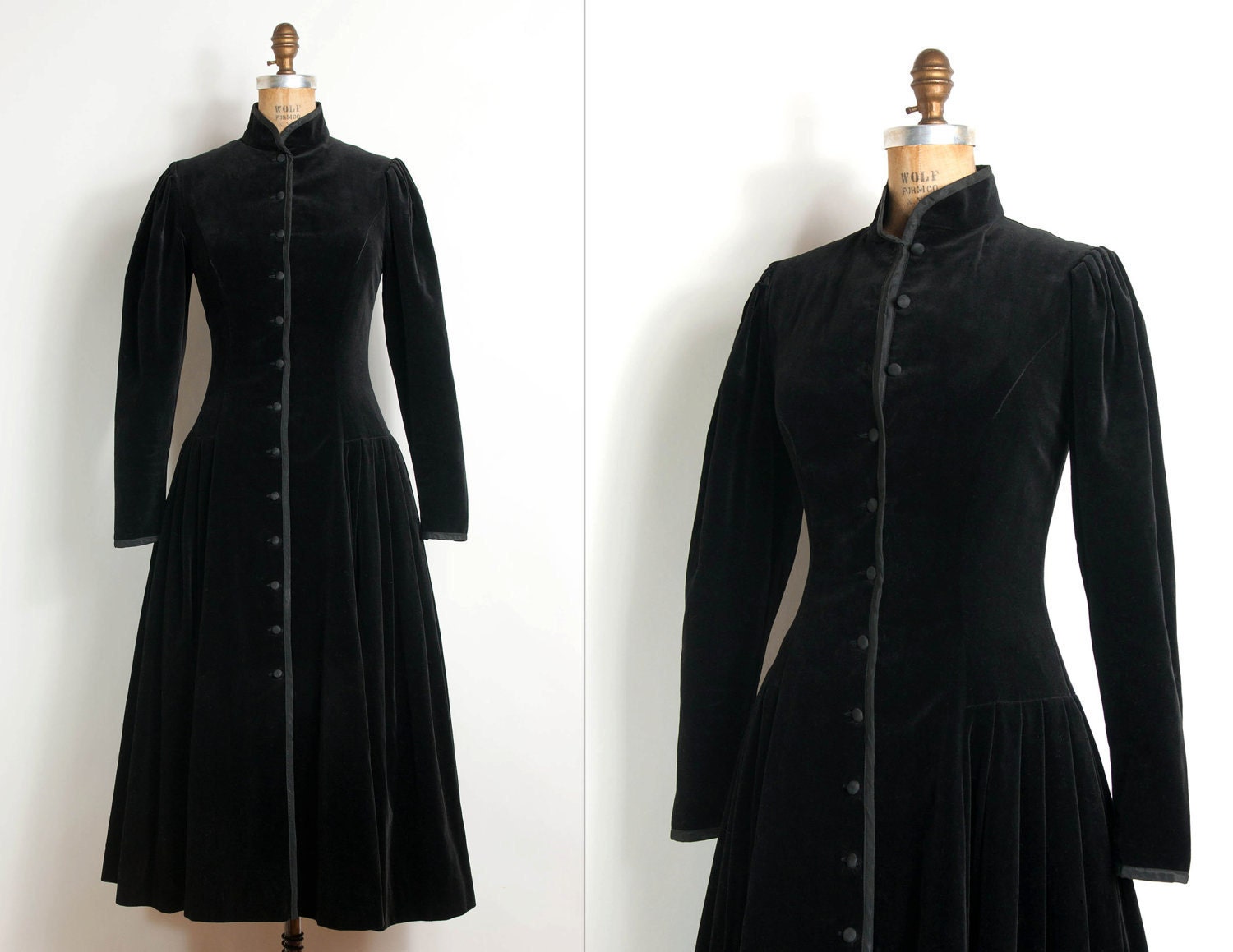 vintage 1950s coat dress / 50s black velvet princess coat