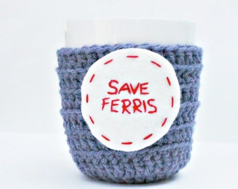Funny Coffee Mug Cozy Tea Cup blue gray red crochet handmade cover