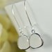 White gem silver earrings - kidney ear wire, everyday earrings, silver framed earrings