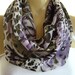 Botanic print chiffon infinity scarf Purple and Olive, Circle loop scarf Necklace Scarf-Instant gratification...