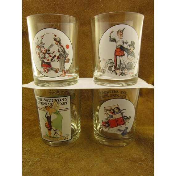 Norman Rockwell Saturday Evening Post Glasses Set of 4