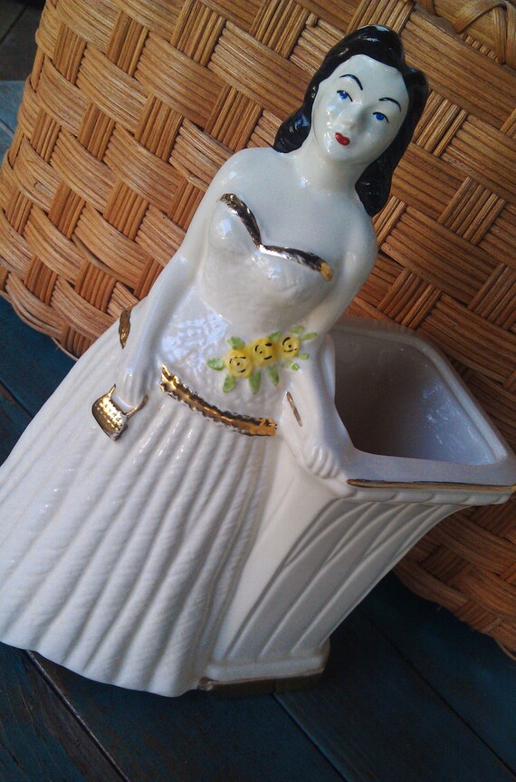 Items similar to Vintage Lady Figurine Planter 1960s on Etsy