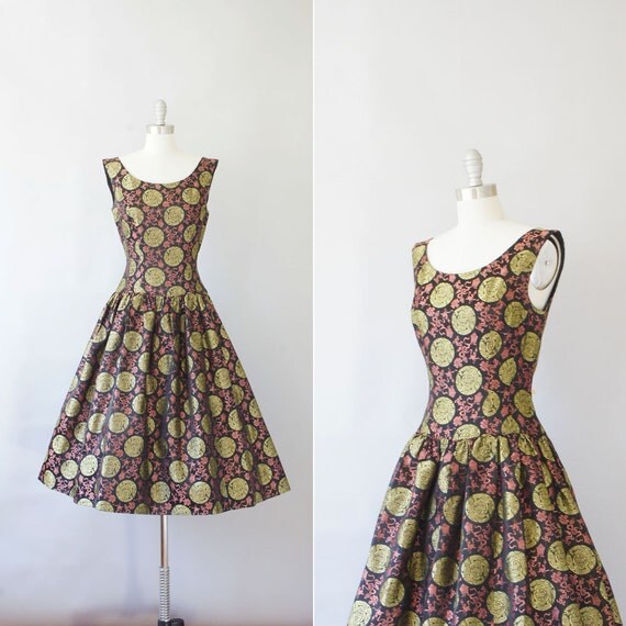 1950s dress / vintage 50s brocade party dress / by Coralroot