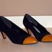 Vintage 80s heels, Liz Claiborne shoes, black gold, suede shoes, Size 6.5