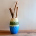 Blue and green Vase / Beach and Sea inspired / Glass stucco concrete vase