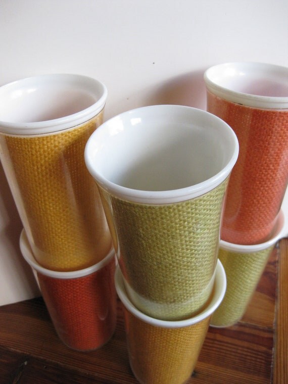cups burlap vintage and Vintage cups/  of 6/ Plastic juice set cups Burlap