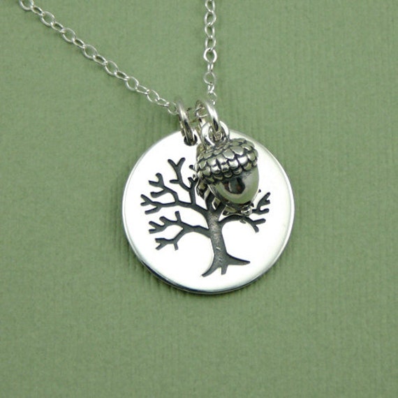 Tree Acorn Necklace sterling silver necklace tree necklace