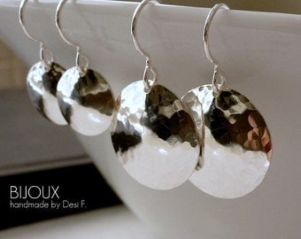 Sterling Silver Disc Earrings - Hammered Disc