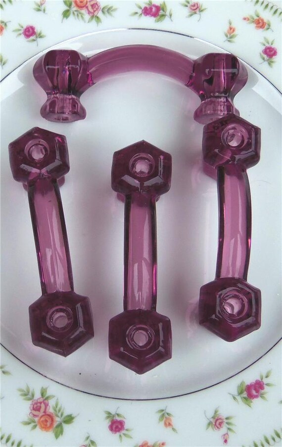 FREE SHIPPING 4 Purple Glass Drawer Pulls Set of 4 Amethyst