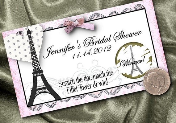10 Party Scratch Off Cards, Eiffel Tower, French, Bridal Shower, Wedding, Birthday Il_570xn