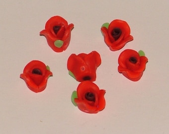 Red Polymer Clay Rose Flower Beads 10mm