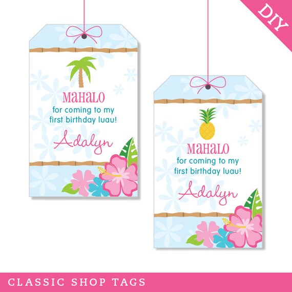 Luau Theme Party Personalized DIY printable favor tags