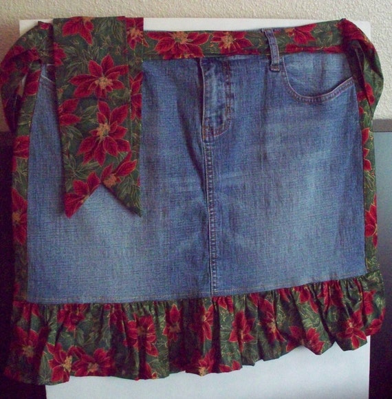 Upcycled denim Christmas Apron